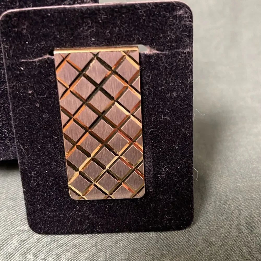 Men Vintage Gold Plated Diamond Pattern Money Clip